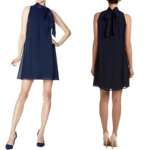 Alice + Olivia Rhiannon Tie Mockneck Navy Swing Dress